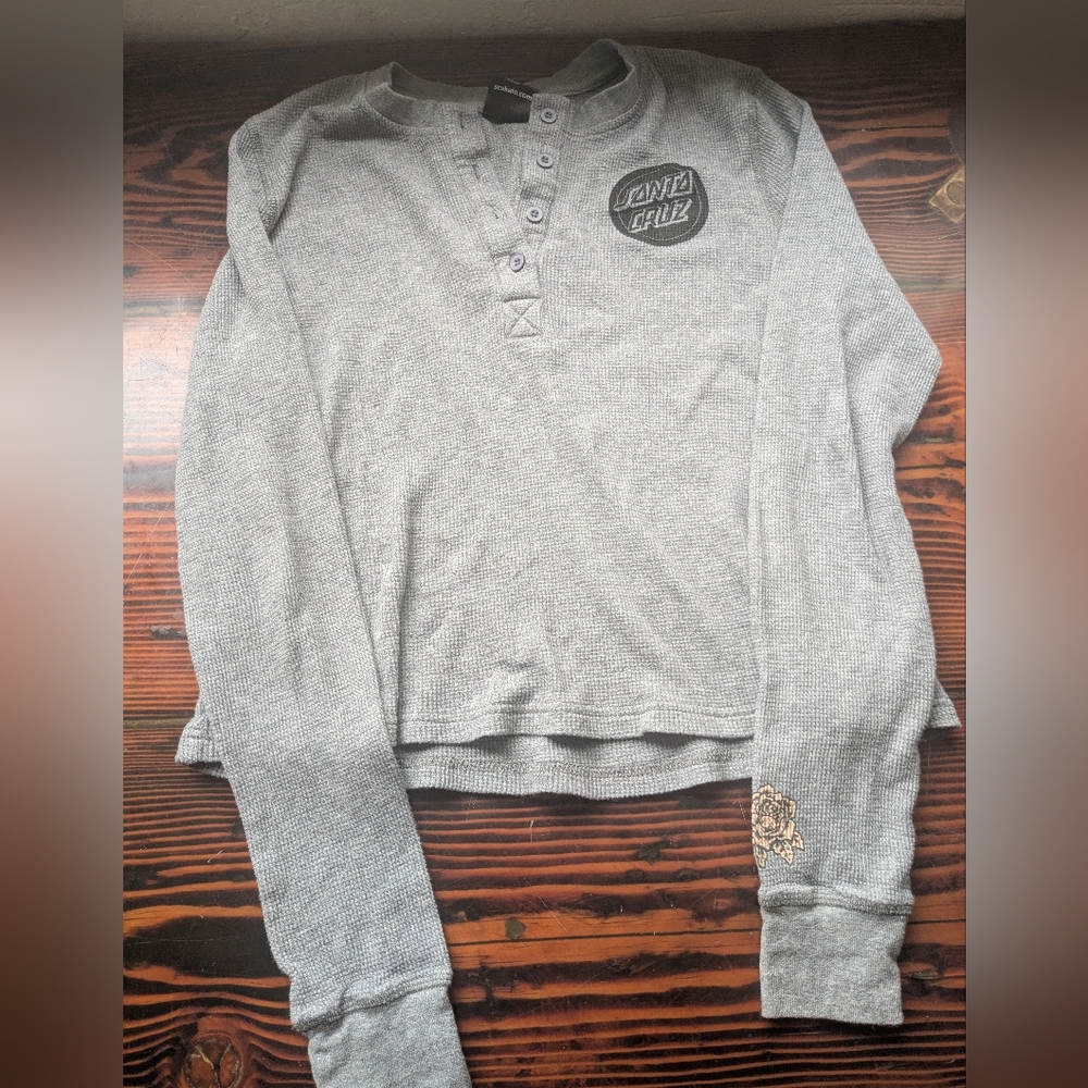 Santa Cruz Waffle Knit Crop Thermal Henley - L
